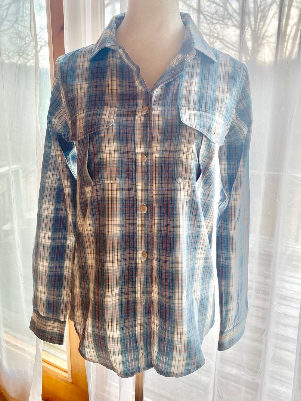 Filson Lake Crescent Long Sleeve Button Down Fishing Shirt Sz S Teal Blue Plaid